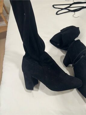Black Suede Block Heel Women's Boots
